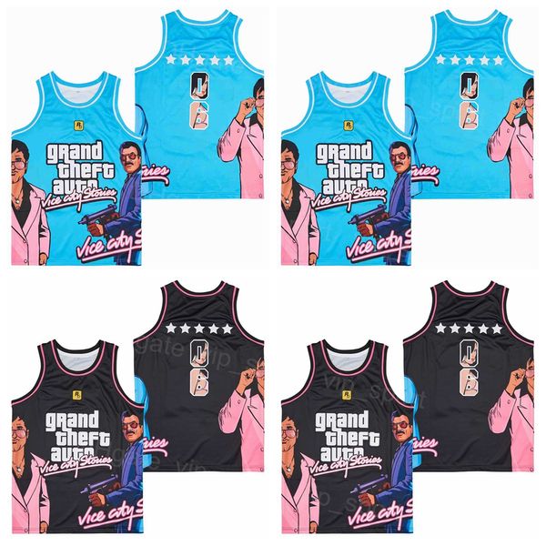 Filme The 06 GTA Vice City Stories Basquete Jerseys Filme Grand Theft Auto Rockstar Jogos Hiphop para Esporte Fãs Pure Algodão Hip Hop Bordado Bordado Blue Black