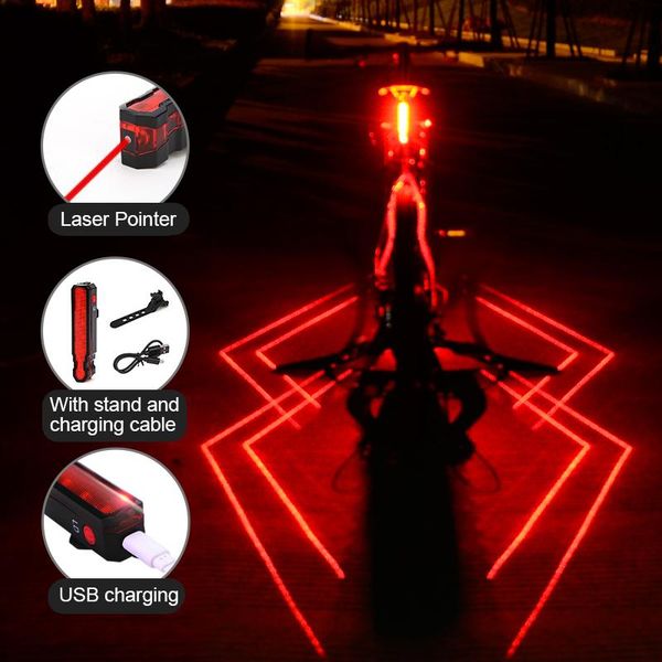 

folding laser led bicycle rear light ipx5 waterproof safety warning bike taillight usb charging cycling accessories lights
