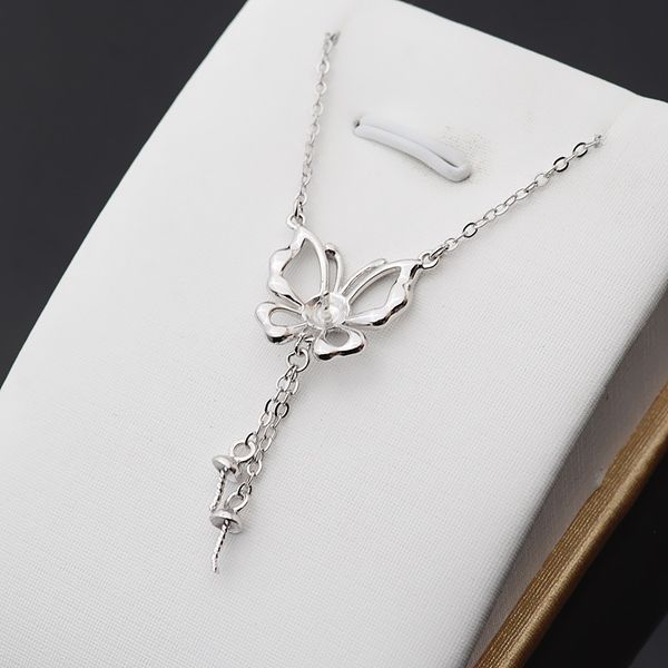 

s925 silver necklace gold 3 bead butterfly pendant 8-9 multi bead pendant set clavicle chain diy accessories ti0de 341