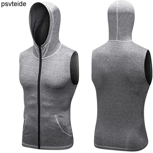 

gym clothing men's hooded sports vest compression coats fitness sweater gymwear bodybuilding tanksportswear running-jacket workout jers, White;black