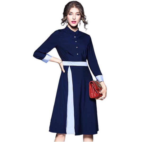 

casual dresses elegant autumn dress slim three quarter sleeve women hit color patry evening lady, Black;gray