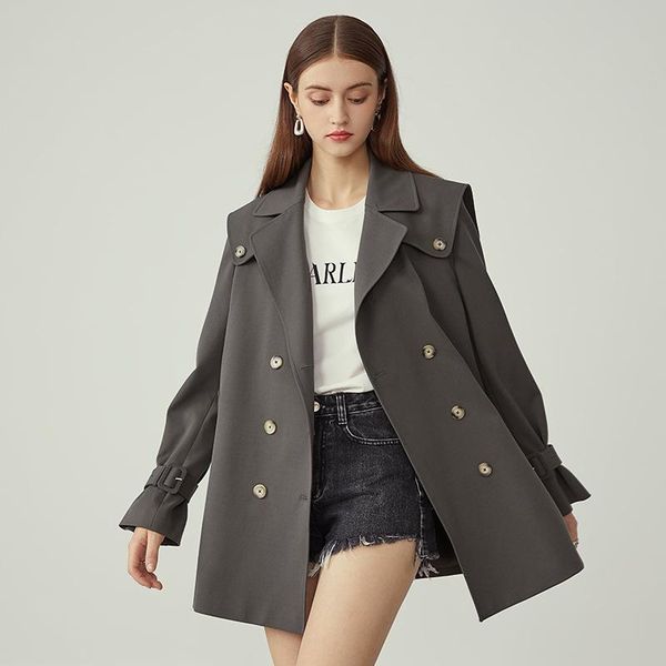 

women's jackets vance lane navy collar short windbreaker korean loose 2021 british style spring and autumn waist jacket, Black;brown