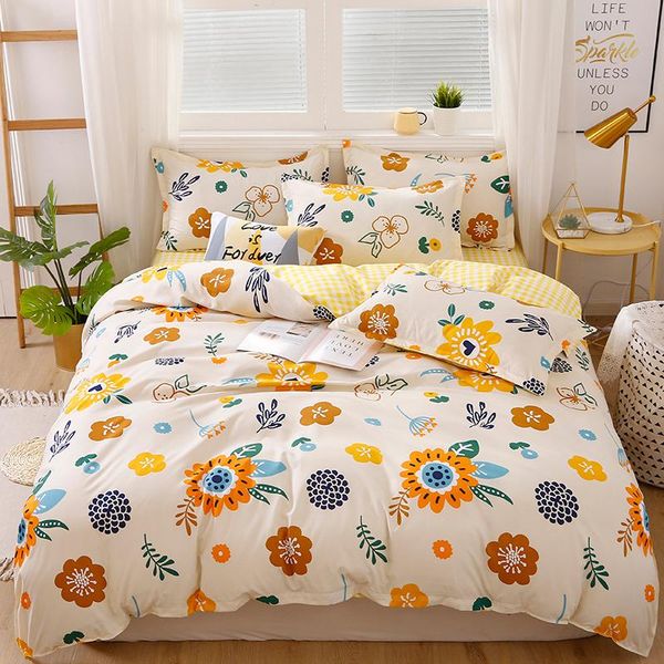 

bedding sets flower printing set summer duvet cover bed sheet with pillow case boy teen girl modern cute 3/4pcs home