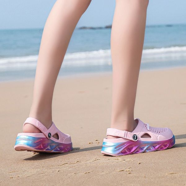 

mens women trainer sports size cross-border summer slippers thick-soled beach shoes couple hole shoe outdoors baotou sandals code:25ll-7790, Black