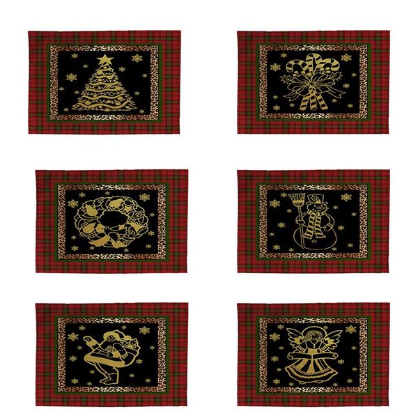 

mats & pads merry christmas red plaid tree snow kitchen placemat dining table cotton linen pad bowl cup mat home decor cdl905