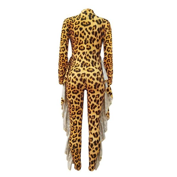 

women's jumpsuits & rompers fashion women leopard print ruffled bodycon long sleeve jumpsuit romper bodysuit, Black;white