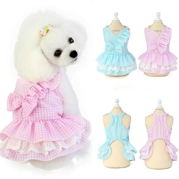 

pet dog cat bowknot dress plaid printing puppy clothes for spring summer apparel