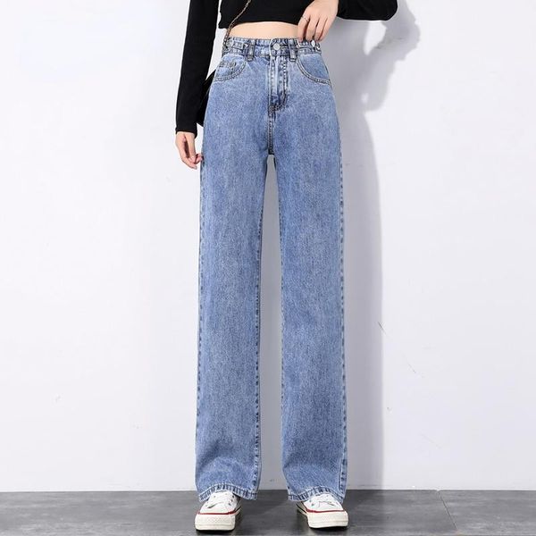 

women's jeans straight women plus size high waisted denim pants wide leg vintage streetwear full length trousers spring summer, Blue