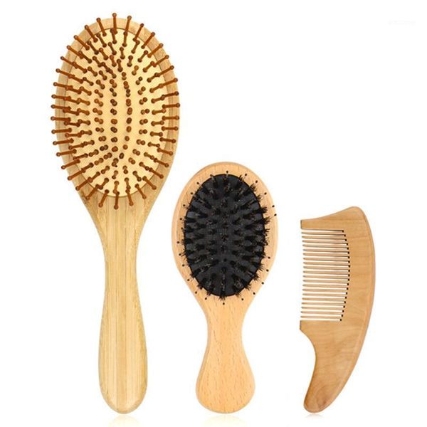 

3pc/set wood comb healthy paddle cushion hair loss massage brush hairbrush scalp care bamboo brushes1, Silver