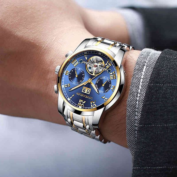 

fashion business mannen horloges luxe merk sier quartz man mechanische automatische relogio masculino 2021, Slivery;brown