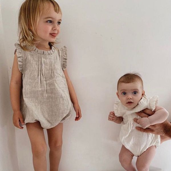 

myfs ins baby girls rompers newborn jumpsuits sleeveless organic linen cotton climb cloths bodysuits onesies, Blue