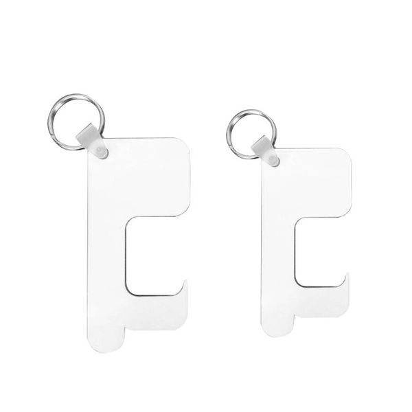 

keychains n7mf 10pcs diy blank sublimation heat transfer germ key chain for open door elevator zero touch hand mdf ring, Silver