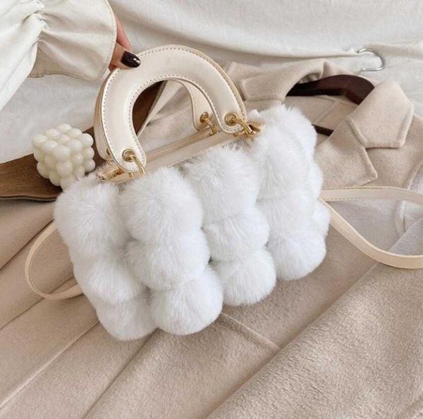 

shoulder bags 2021 winter fashion ladies cute tote bag quality pu leather women's designer handbag hair ball messenger