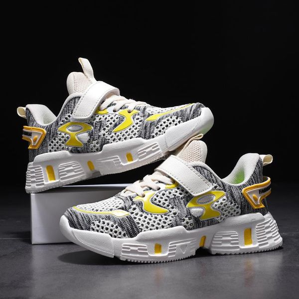 

athletic & outdoor 2021 summer boys' net shoes breathable mesh children's single hollow flying woven soft sole sneakers, Black