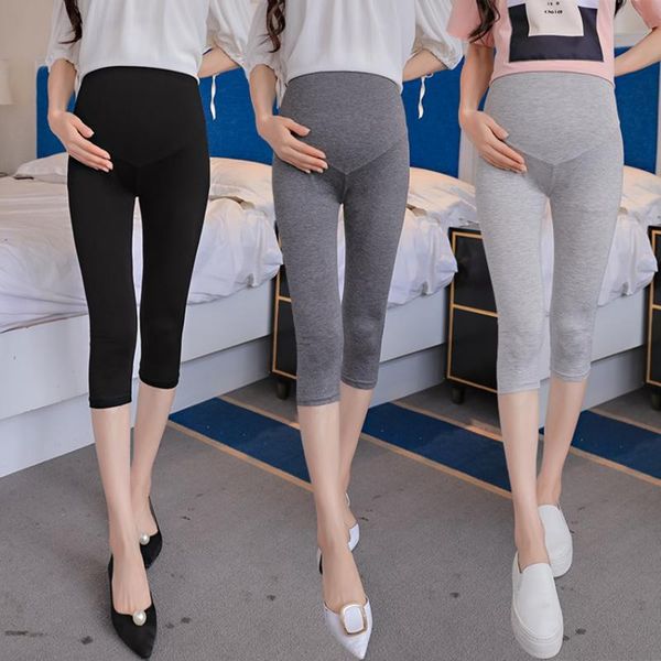 

maternity bottoms pregnant women cropped trousers spring and summer modal leggings stomach lift pants casual wear dress, White