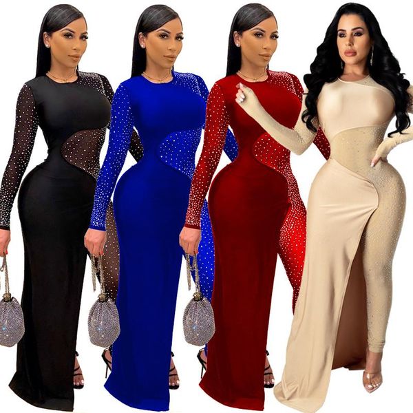 

women's jumpsuits & rompers 2021 jumpsuit diamonds sheer mesh patchwork o neck long sleeve fashion skinny overall night club romper, Black;white