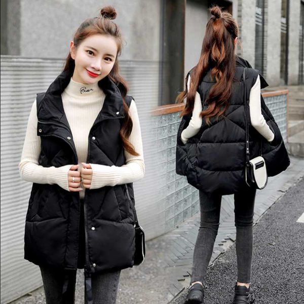

women's vests down cotton vest mid-length autumn and winter 2021 style korean loose waistcoat all-match jacket women, Black;white