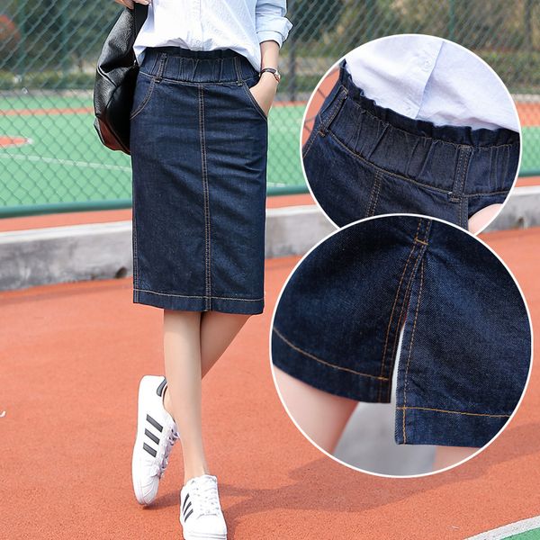 

a-line split skirt 2020 summer korean slim wrap arm women's mid length denim, Black
