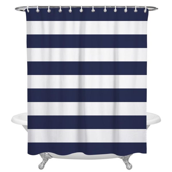 

shower curtains navy blue white stripes bathroom curtain with hooks decor waterproof polyester bath