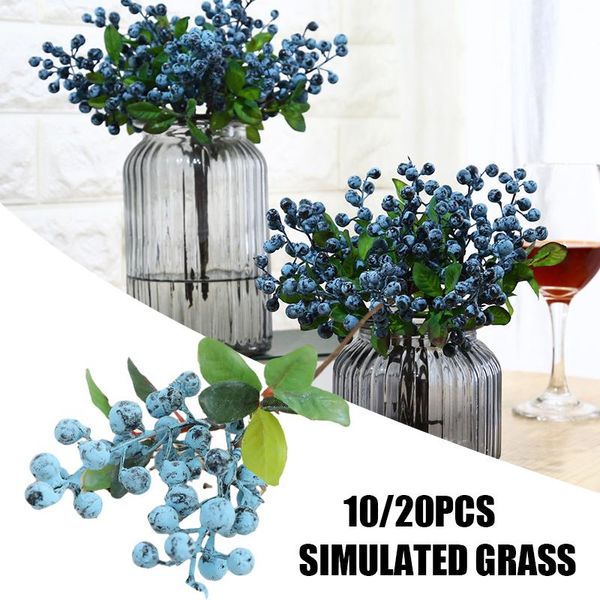 

decorative flowers & wreaths 10/20 pcs artificial blueberry realistic with stems fake blueberries home party wedding mu8669