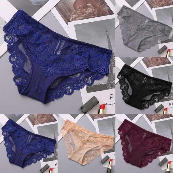 

women's panties lace hollow out women transparent breathable cotton crotch soild color female lingerie underwear, Black;pink
