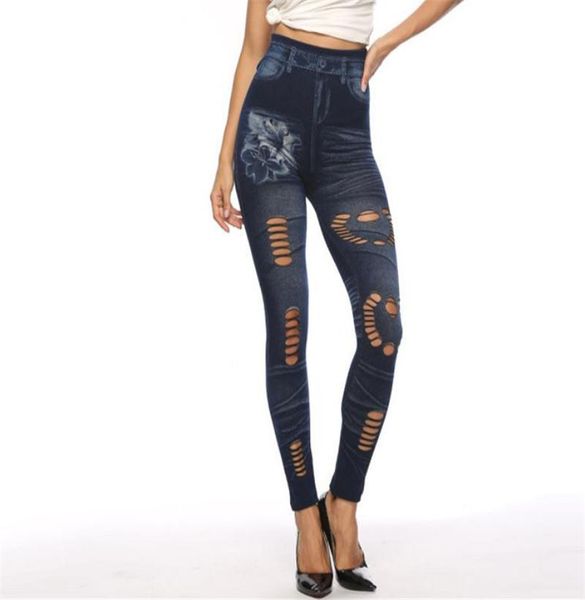 

women's pants & capris high waist elastic fashion buttocks spring summer tights imitation jeans hollow bottoms peach heart, Black;white