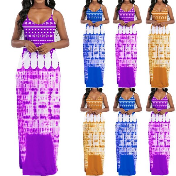 

casual dresses summer dress for women 2021 fashion splice ancient currency pattern print sleeveless slim sling maxi female vestidos, Black;gray