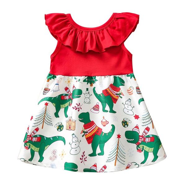 

girl's dresses baby girls christmas dress toddler clothes kids short sleeve print patchwork off shoulder princess vestidos, Red;yellow