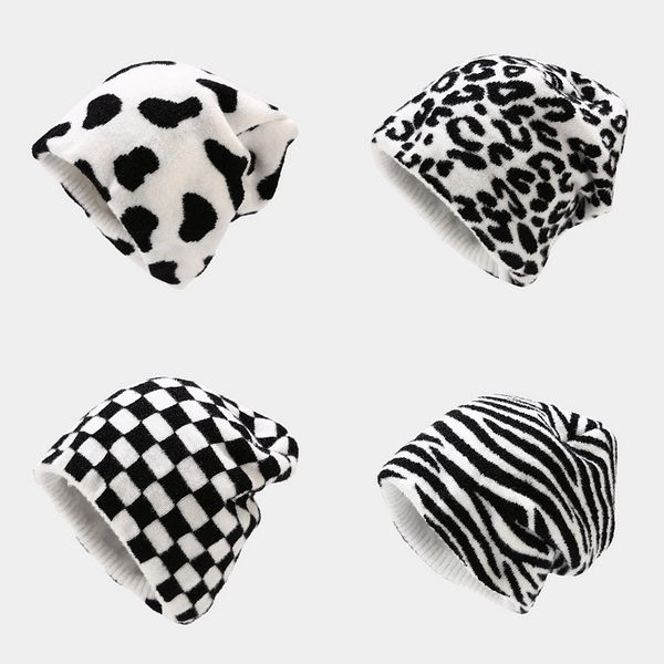 

new type of cow pattern knitted pullover women's outdoor leisure warm wool cold hat in autumn and winter, Blue;gray