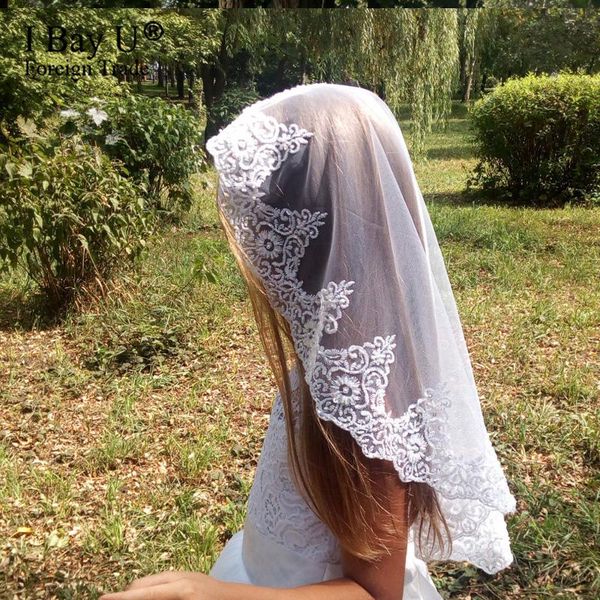 

bridal veils voile mariage fille first communion veil beaded holy little girls lace ivory flower girl for wedding, Black