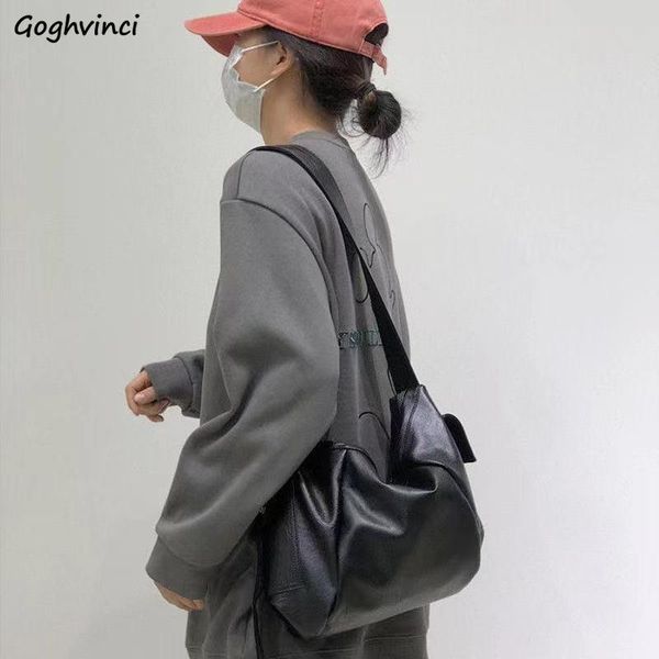 

evening bags women shoulder harajuku minimalist solid pu leather handbags crossbody travel large capacity side-pockets casual totes bag