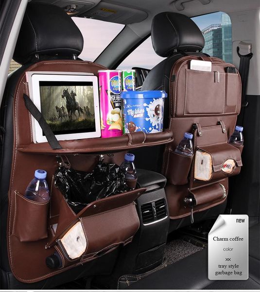 

car organizer for seat back multi-functional storage cup laptablet phone holder mounted plate table pu leather foldable