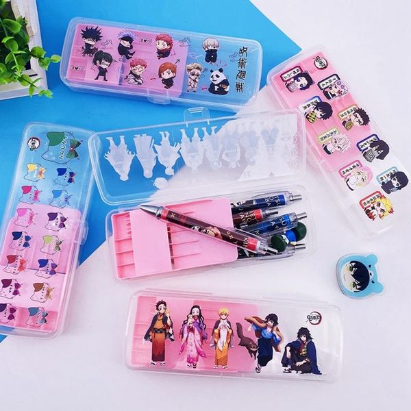 

demon slayer transparent stationery storage box jujutsu kaisen cartoon animation peripheral pencil case bags
