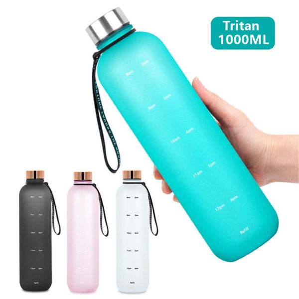 

water bottle 1000ml tritan bpa leak proof time markings frosted drinking jug portable gym fitness sports