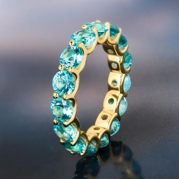 

cluster rings dnschic iced out tennis ring shinny one row for men and women cz zircon plated blue stone hip hop jewelry, Golden;silver