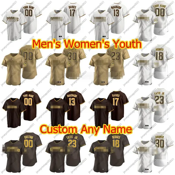 2021 Erkek Kadın Gençlik Çocuk Beyzbol Formaları 23 Fernando Tatis Jr Manny Machado Tony Gwynn Eric Hosmer Brown Geri Jersey Boyut S-3XL
