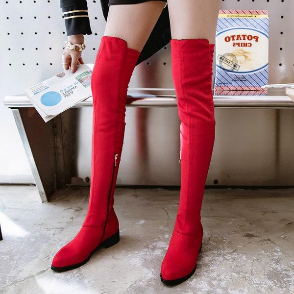 

boots thigh high flat women over the knee comfy autumn winter faux suede zipper fashion shoes woman 2021 black