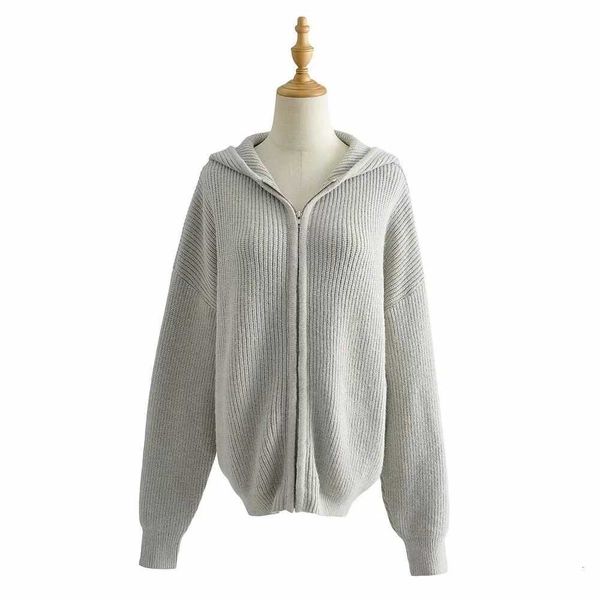 

women's knits & tees harajuku oversized hooded cardigan women retro zipper long sleeve knitting sweater vintage loose jumper yrxg, White