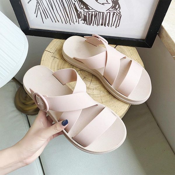 

women's sandals jelly shoes 2021 summer solid color ladies comfortable slippers female beach chunky for woman shoe, Black