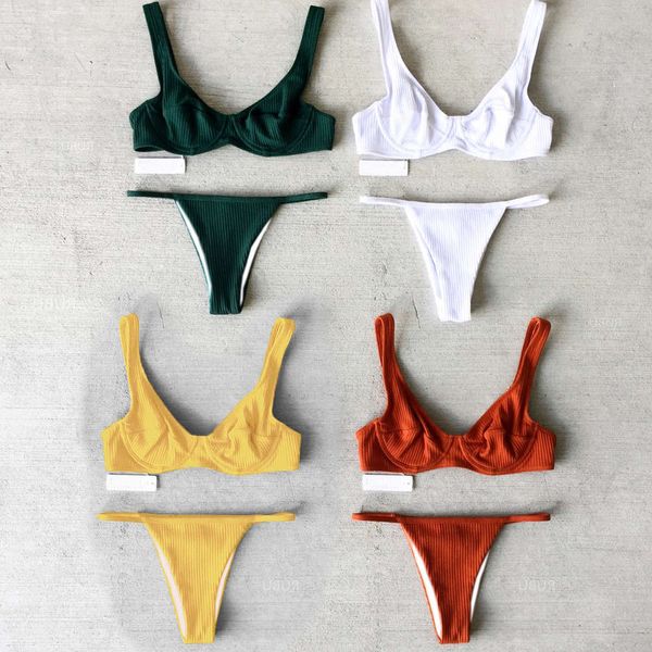 

women's split swimsuit steel bracket solid bikini bikini0877, White;black