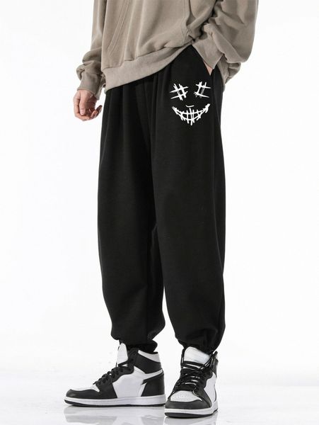 

romwe guys graphic print sweatpants v2hn#, Black
