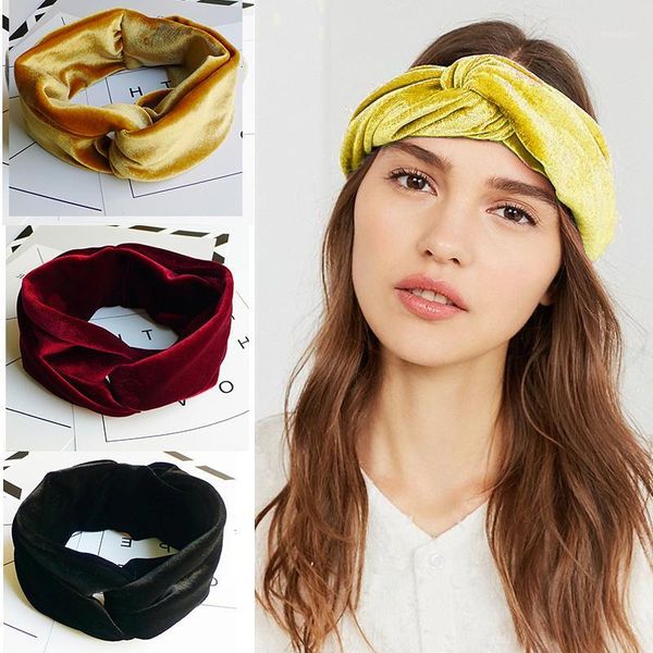 

velvet headband vintage cross knot elastic hair bands hairband for girls women accessories1, Brown