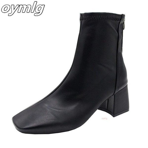 

boots women zipper comfortable mid heel ankle fashion warm winter shoes black white high