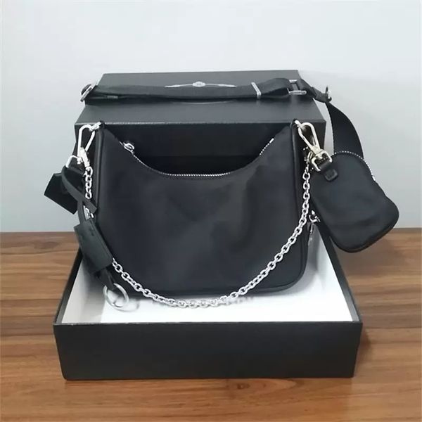 

2021 luxury nylon hobos 3-pic shoulder bags fashion women purses baguettes designers crossbody bags chain bag triangle