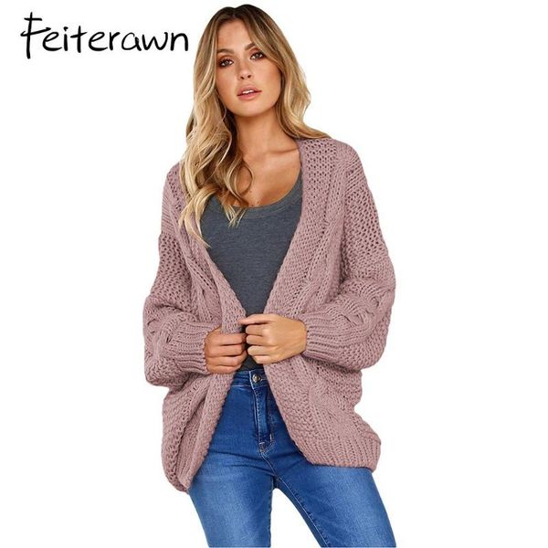 

women's sweaters feiterawn 2021 women autumn fashion chunky wide long sleeve loose knit cardigan outwear casual jumper dl27948, White;black