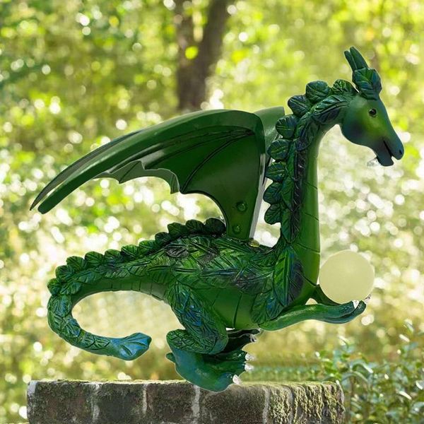 

craft tools green dragon statue with luminous pearl resin outdoor garden decoration for patio yard lawn balcon