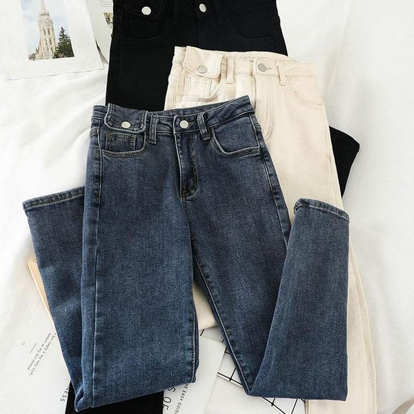

women's jeans high waist cotton elastic women 2021 streetwear vintage pencil pants korean style trousers l968 wpy620, Blue
