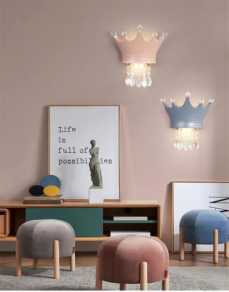 

wall lamp nordic crystal crown children's room bedroom living home decor corridor study stairs girl princess lighting