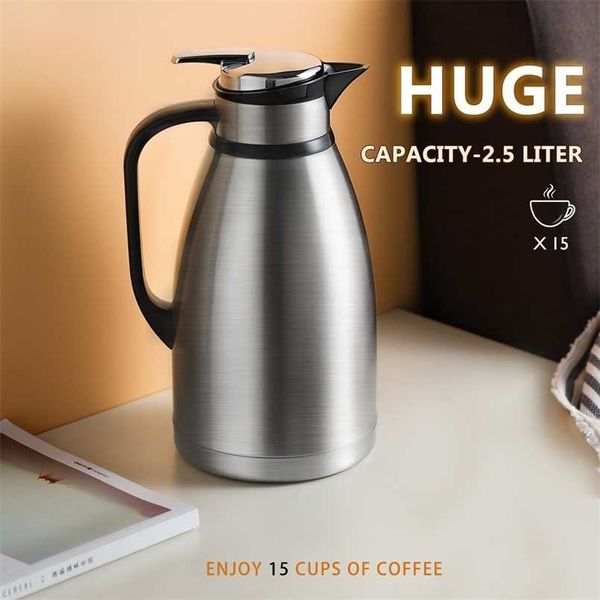 Thermos pote grande capacidade 304 aço inoxidável de aço inoxidável garrafa de água frasco de vácuo chá para casa ao ar livre 2.5L 3L 211109