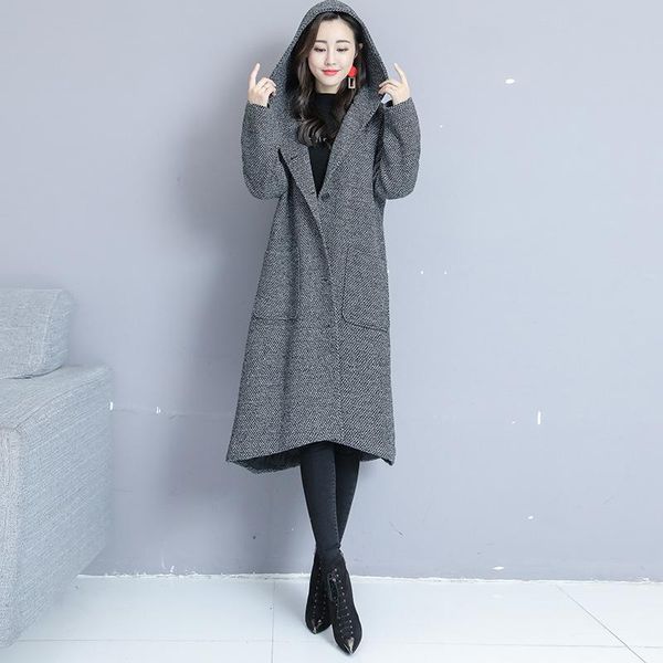 

women's wool & blends xuxi spring autumn 2021 women woolen coat long sleeve loose fashion stitching femme streetwear single breasted fz, Black